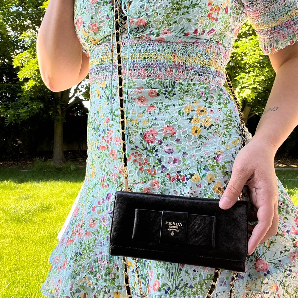 Prada black wallet with chain for crossbody